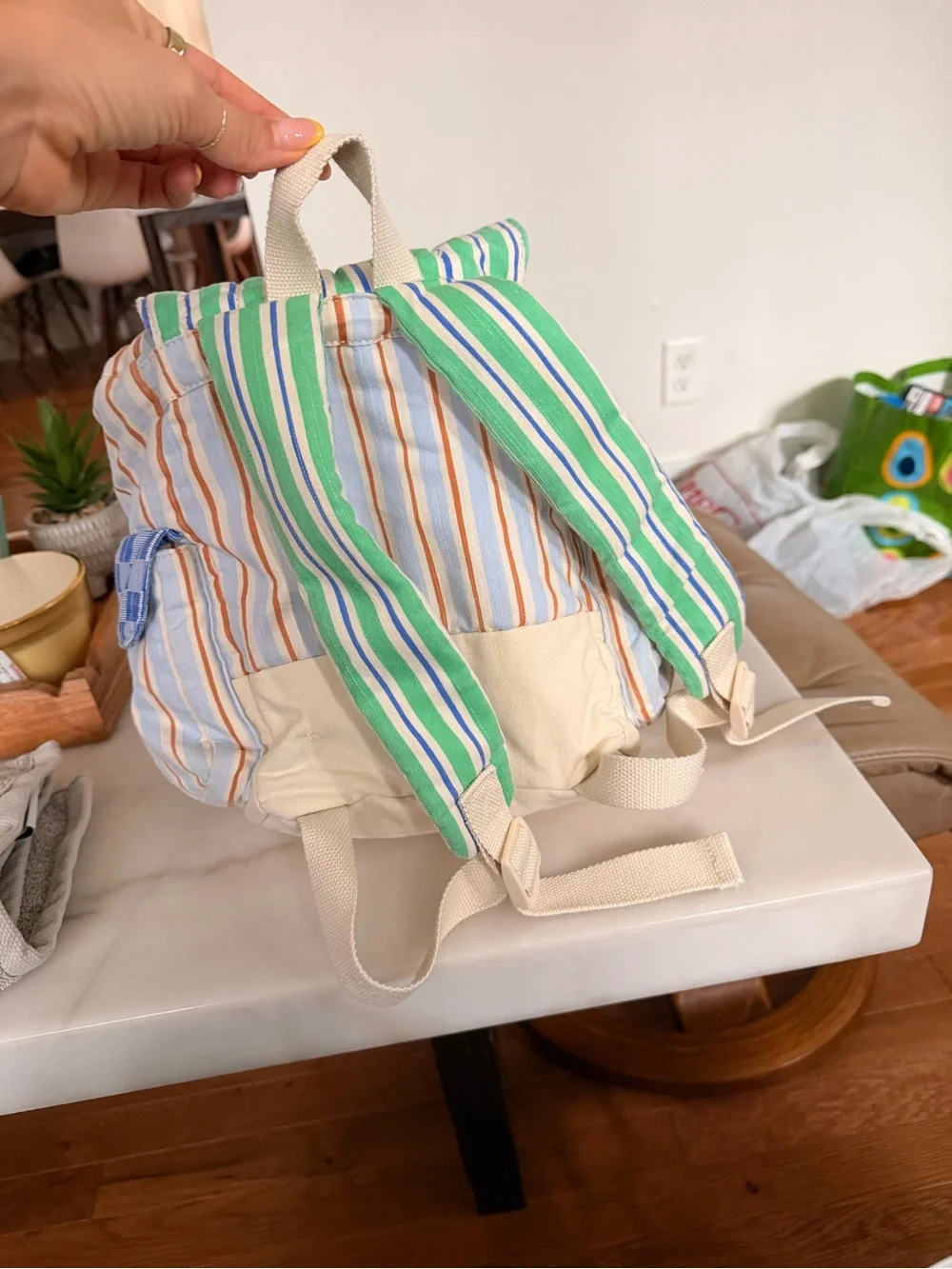 Zara Striped Kids Backpack in Green, Blue, Orange and Cream